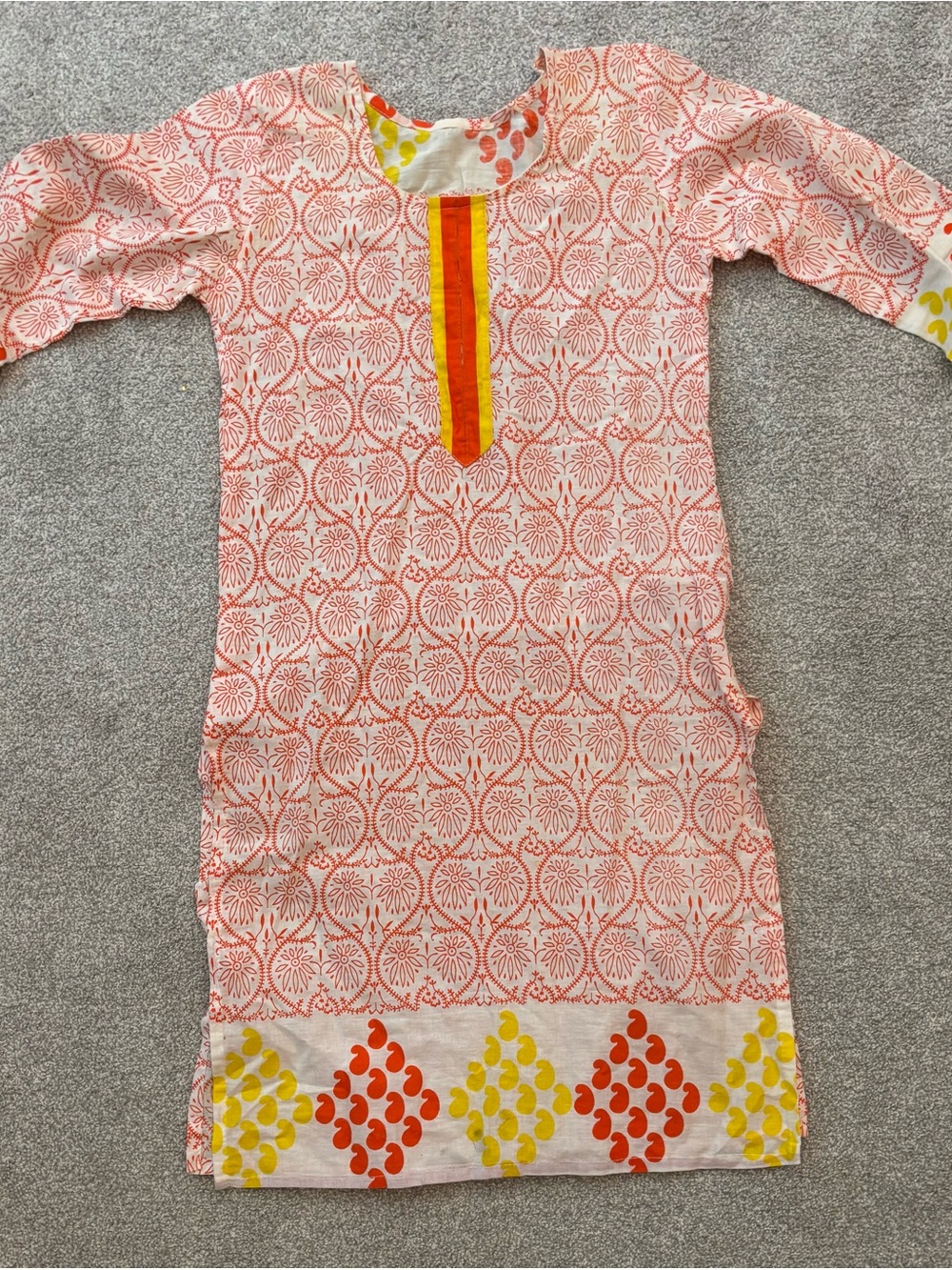 Coral Printed Tunic with Yellow & Orange Accents